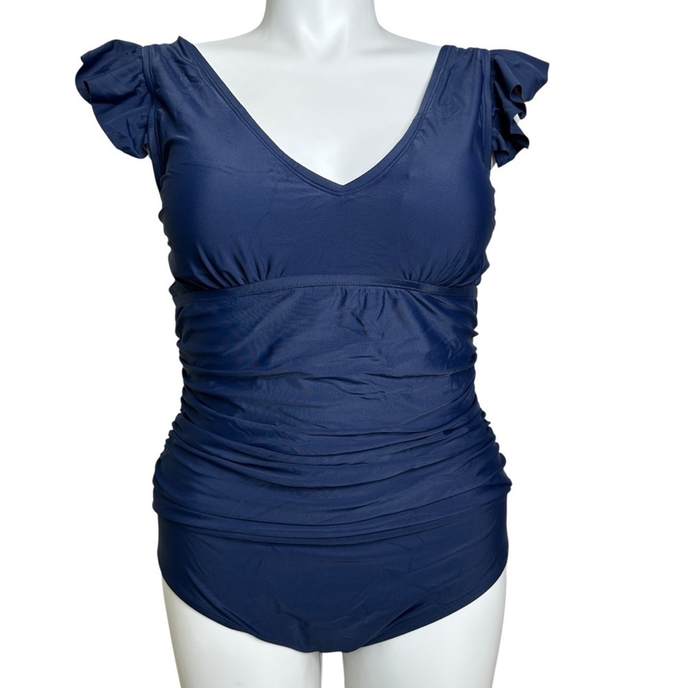Navy Swimsuit One Piece Ruffle Strap NWT XL